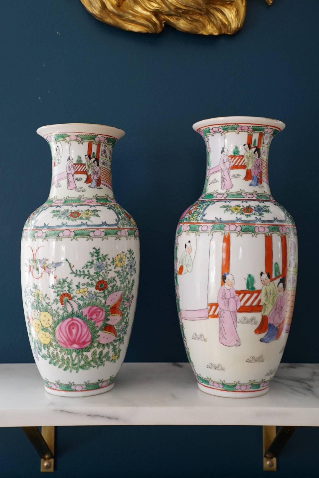 Pair of — Vintage Rose Medallion Vases