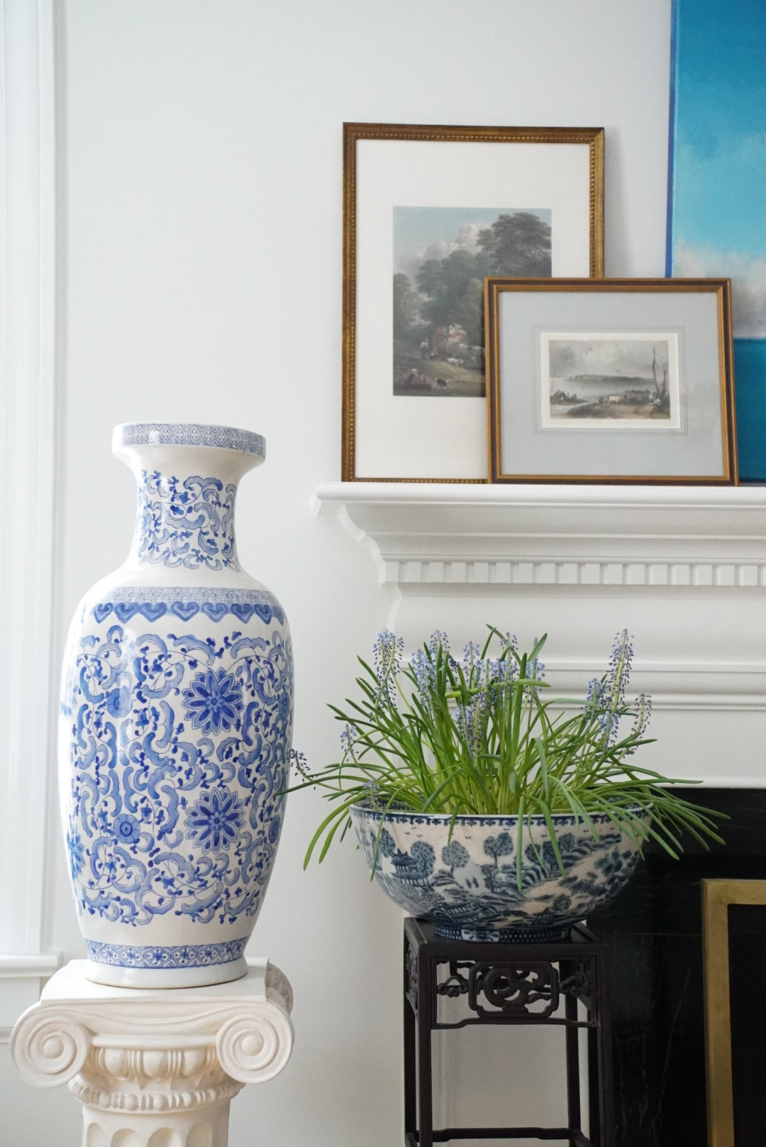 Vintage XXL Blue and White Floor Vase