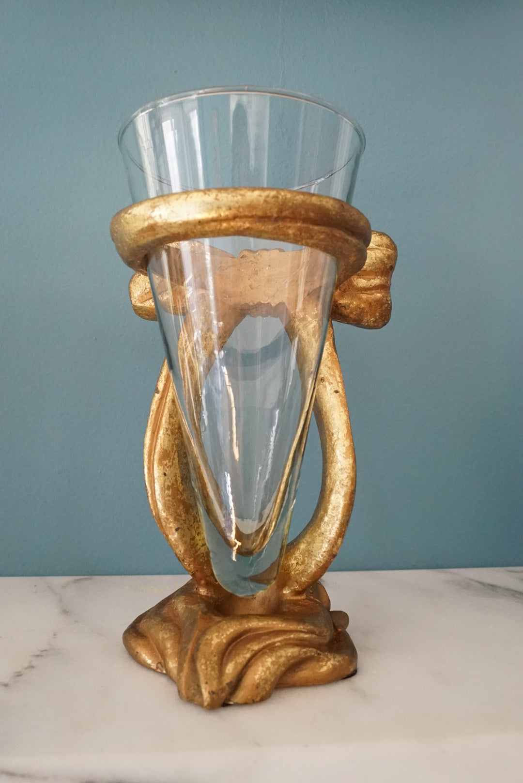Vintage Glass Vase with Gold Bow (Please Read)