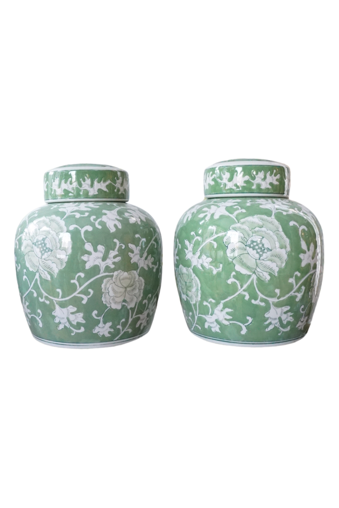 Large Green Chinoiserie Twisted Lotus Ginger Jar