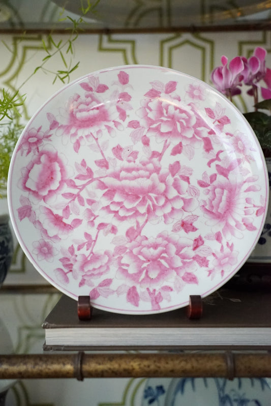Vintage Pink and White Decorative Plate by Hua Rong Tang