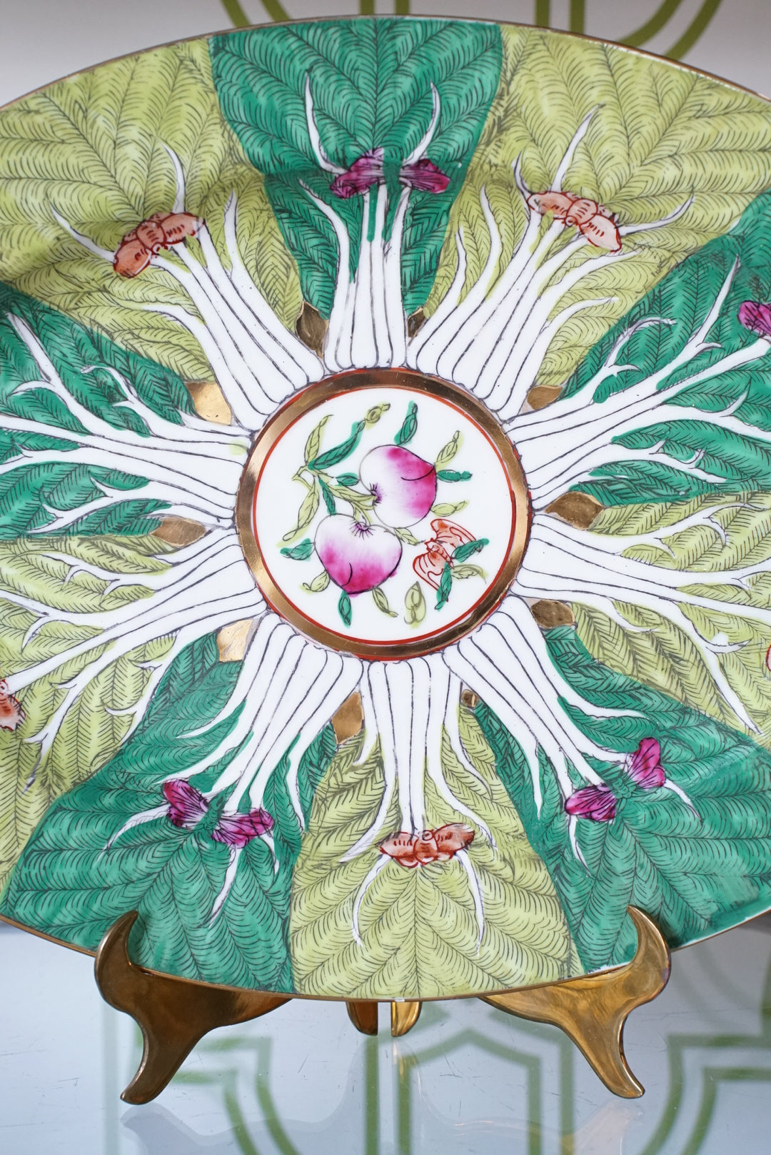 Vintage Famille Verte Bok Choy Oval Platter