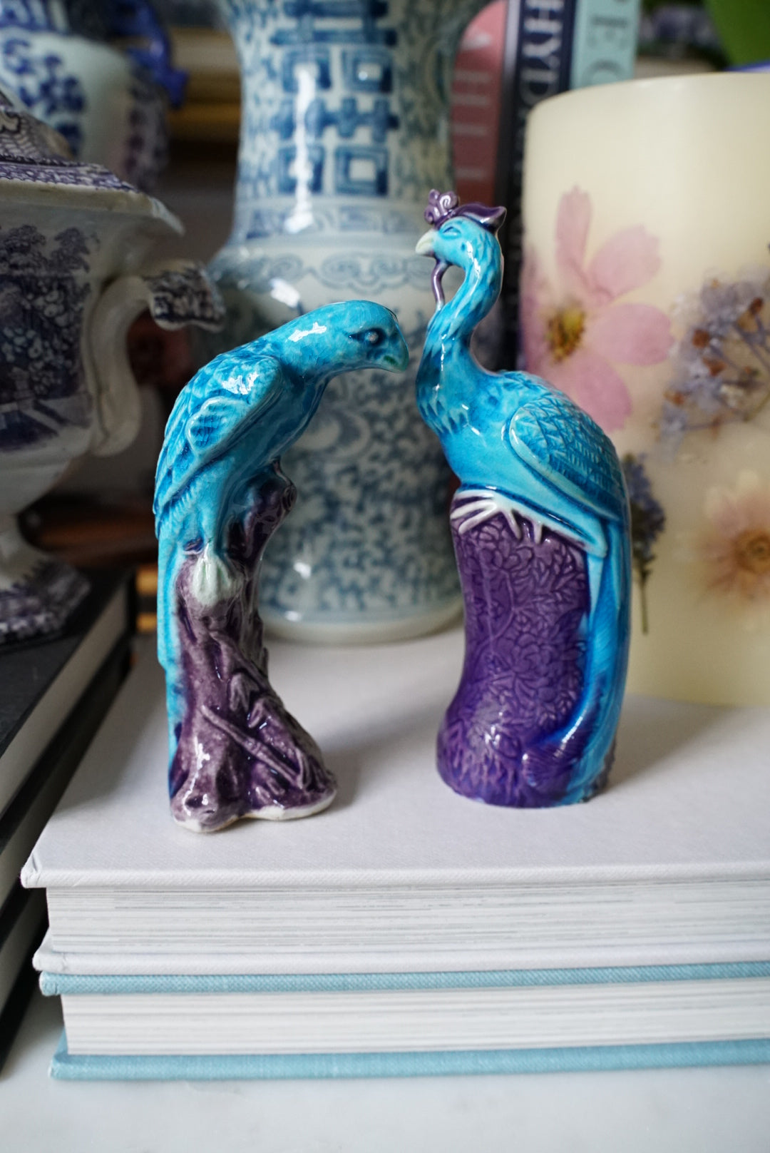Vintage Turquoise Mud Bird Figurines