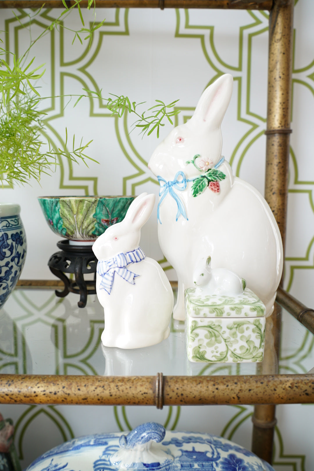 Vintage Large Haldon Group Bunny in Blue Bow and Strawberries