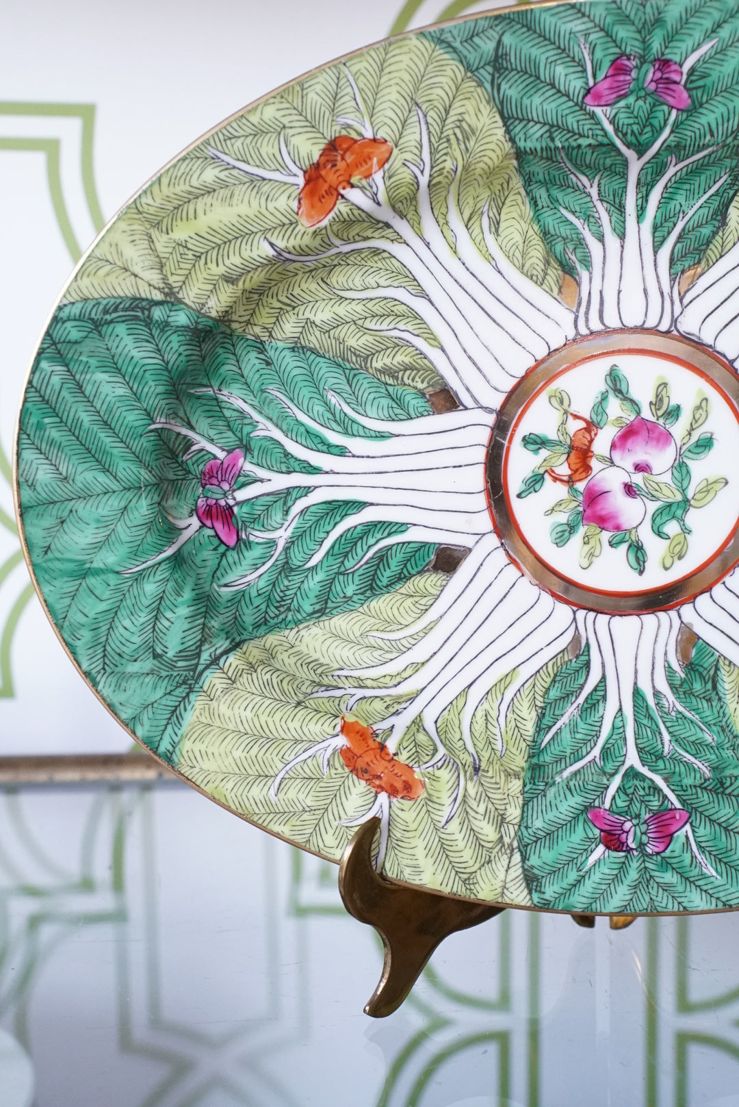 Vintage Famille Verte Bok Choy Oval Platter