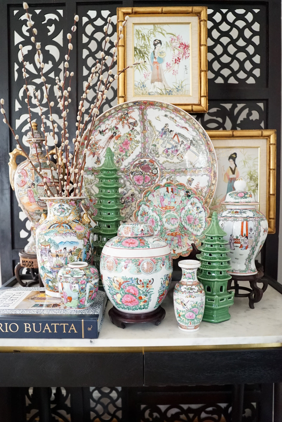 18” XXL Vintage Rose Medallion Platter with Stand