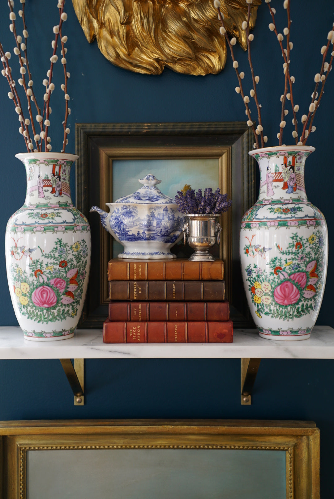 Pair of — Vintage Rose Medallion Vases