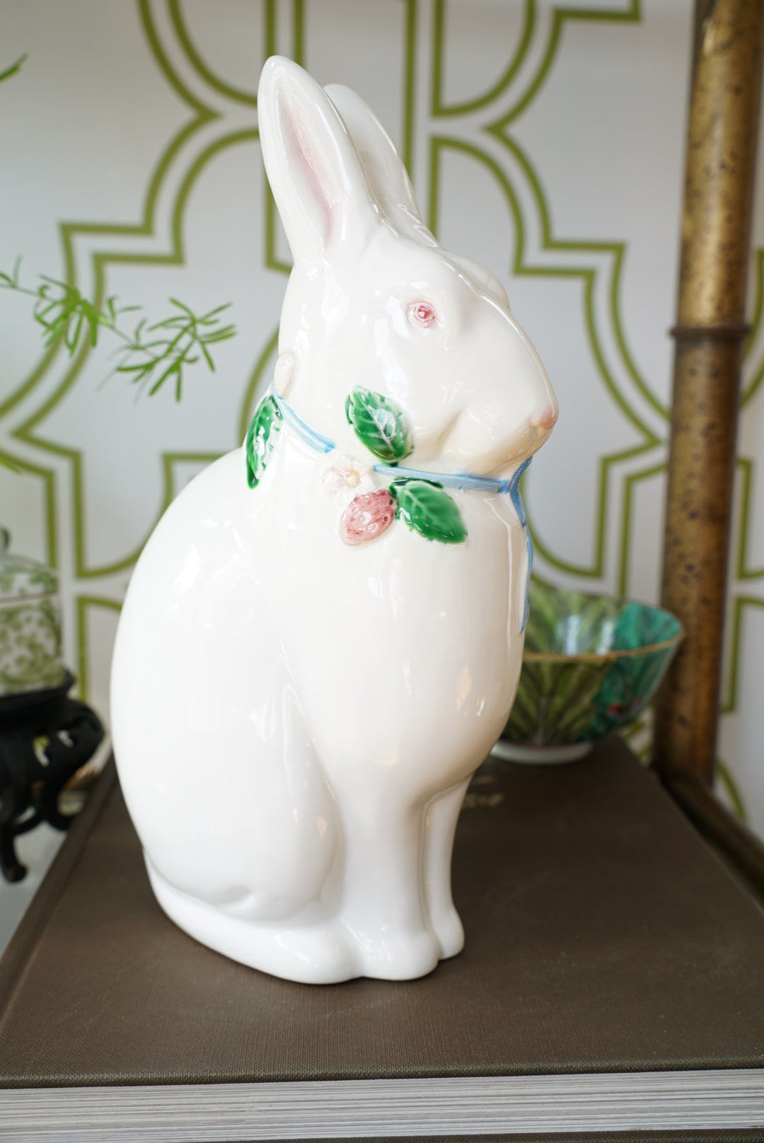 Vintage Large Haldon Group Bunny in Blue Bow and Strawberries