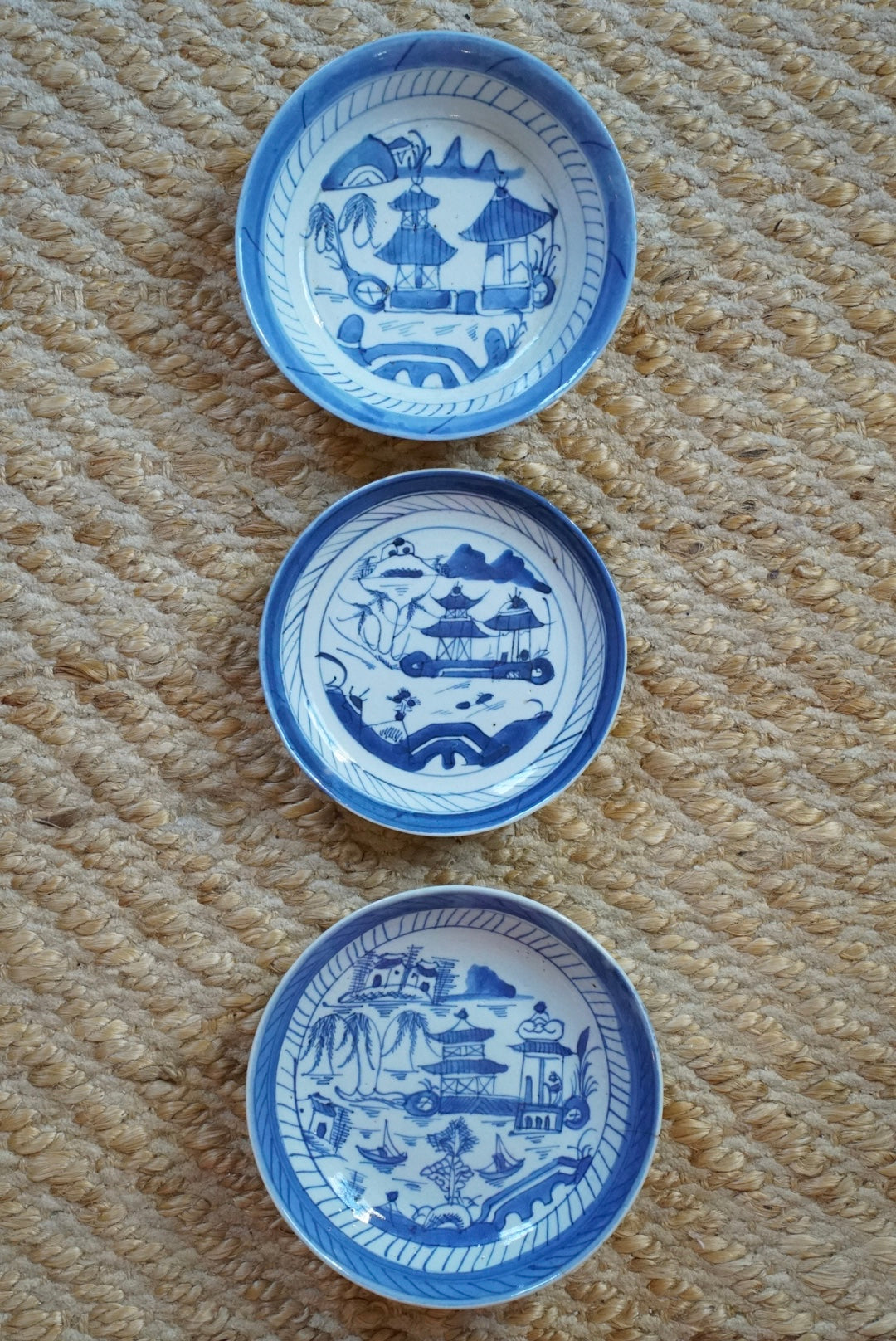 Set of 3 — Antique Blue Willow Shallow Bowl