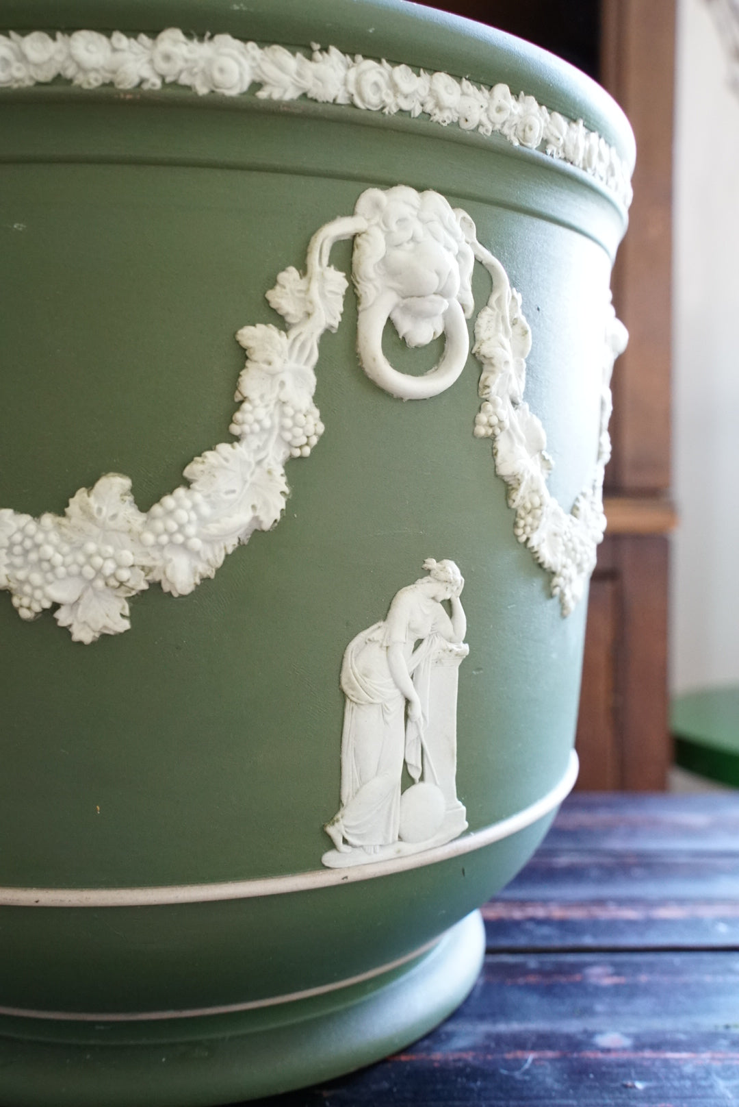Antique Large Wedgwood Green “Muses” Jardiniere (Please Read)