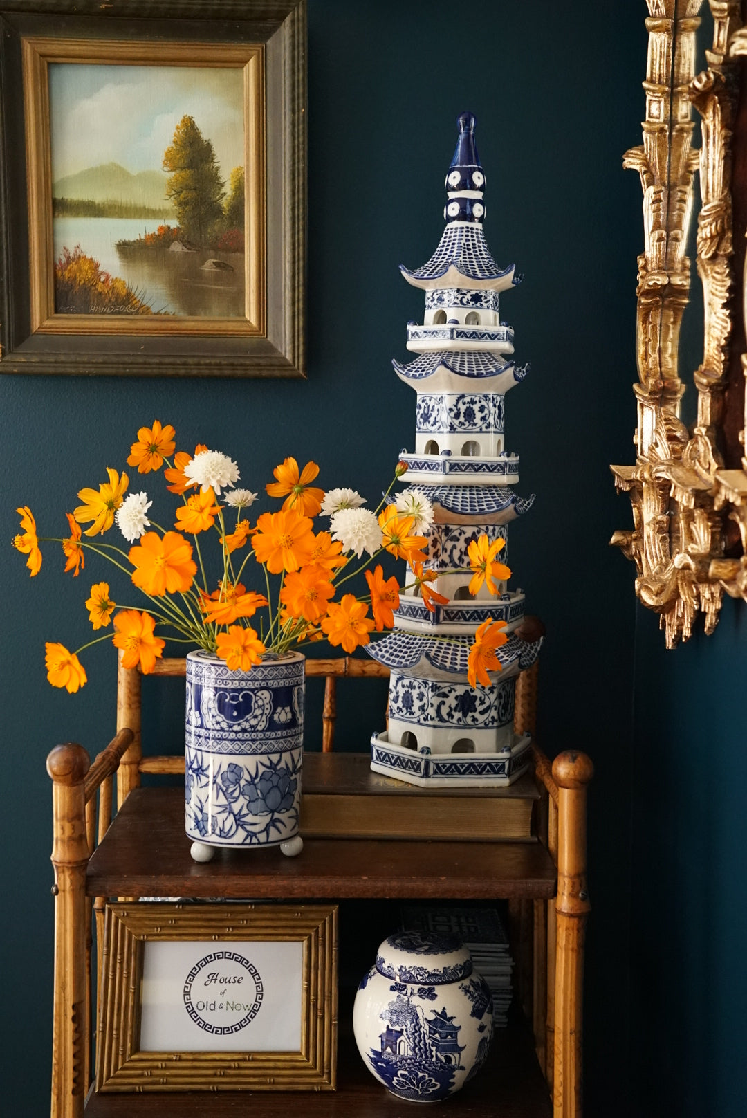 Blue and White Floral Arranger Set - 3 pc