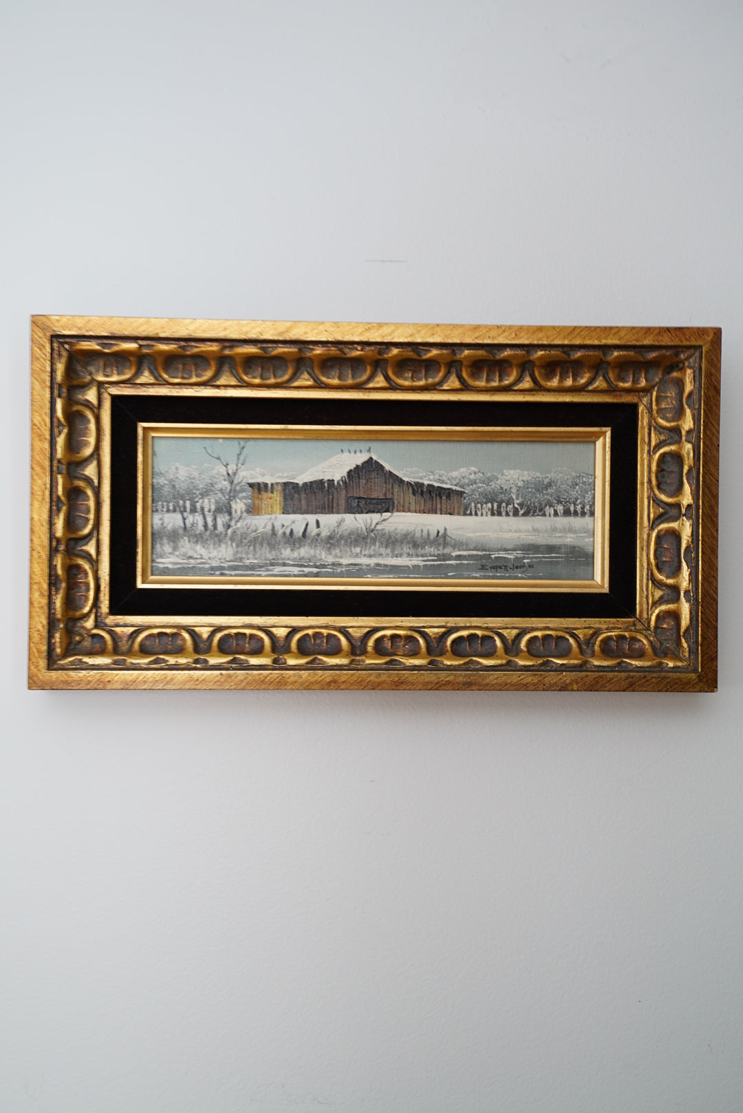 Oil on Board Winter Barn by Everette Woodson