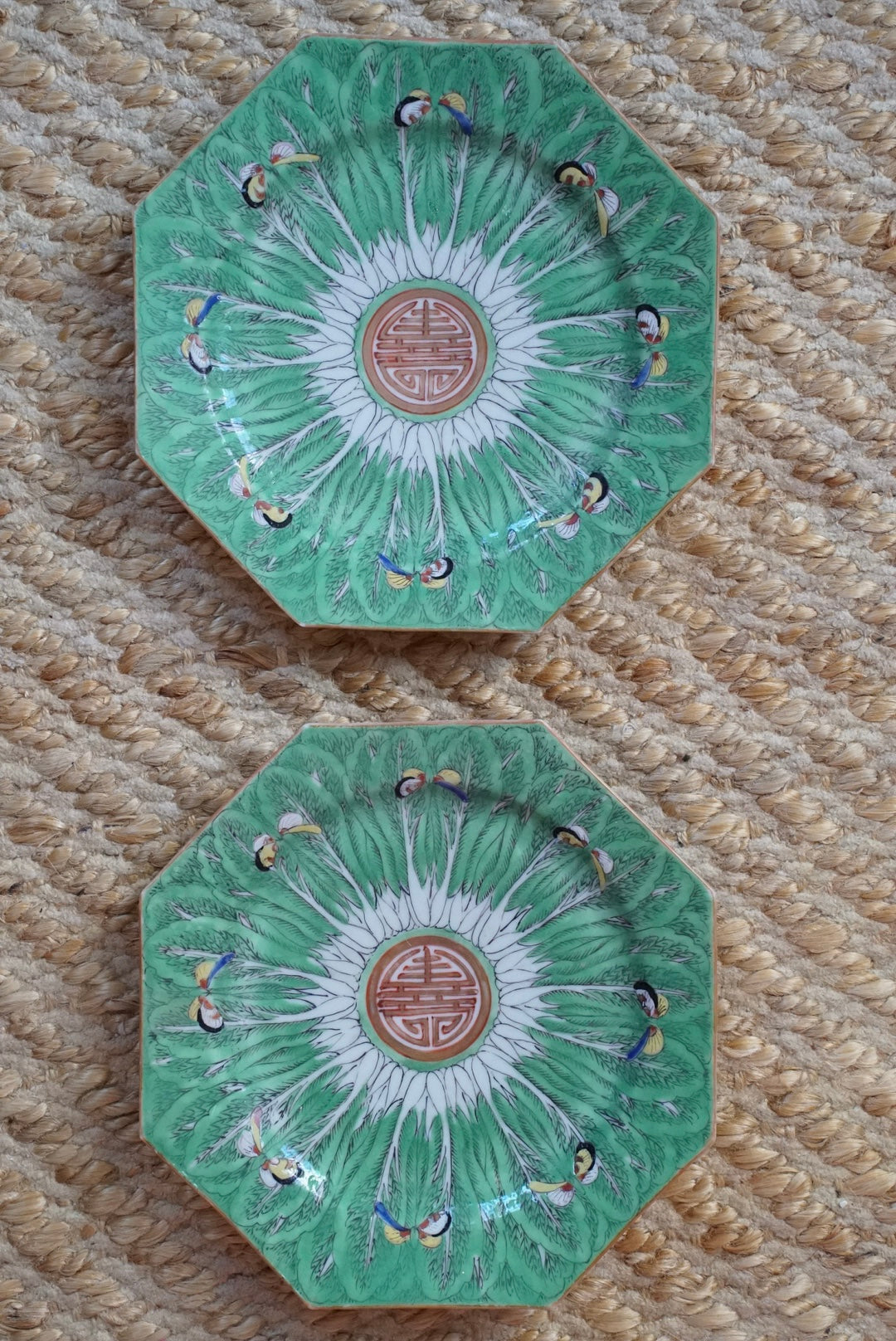 Antique Octagonal Famille Verte Bok Choy Plate