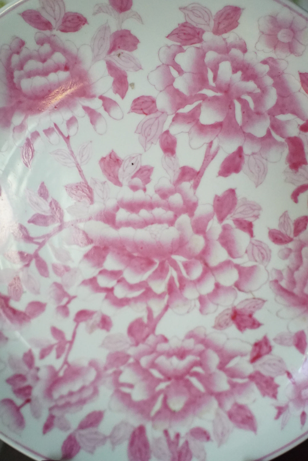 Vintage Pink and White Decorative Plate by Hua Rong Tang