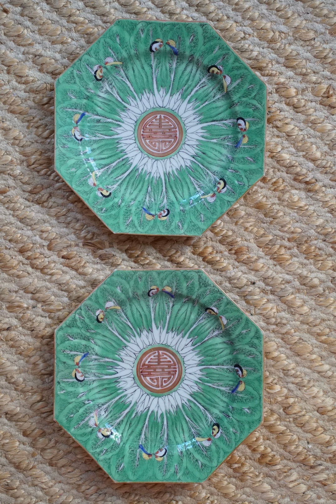 Antique Octagonal Famille Verte Bok Choy Plate