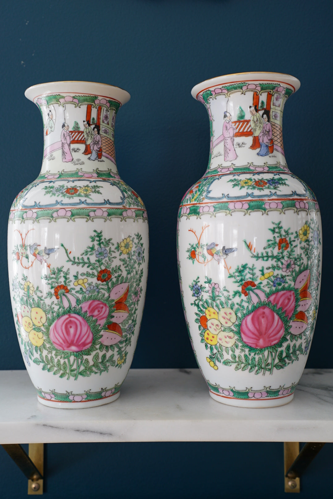 Pair of — Vintage Rose Medallion Vases