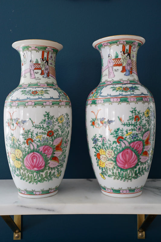 Pair of — Vintage Rose Medallion Vases