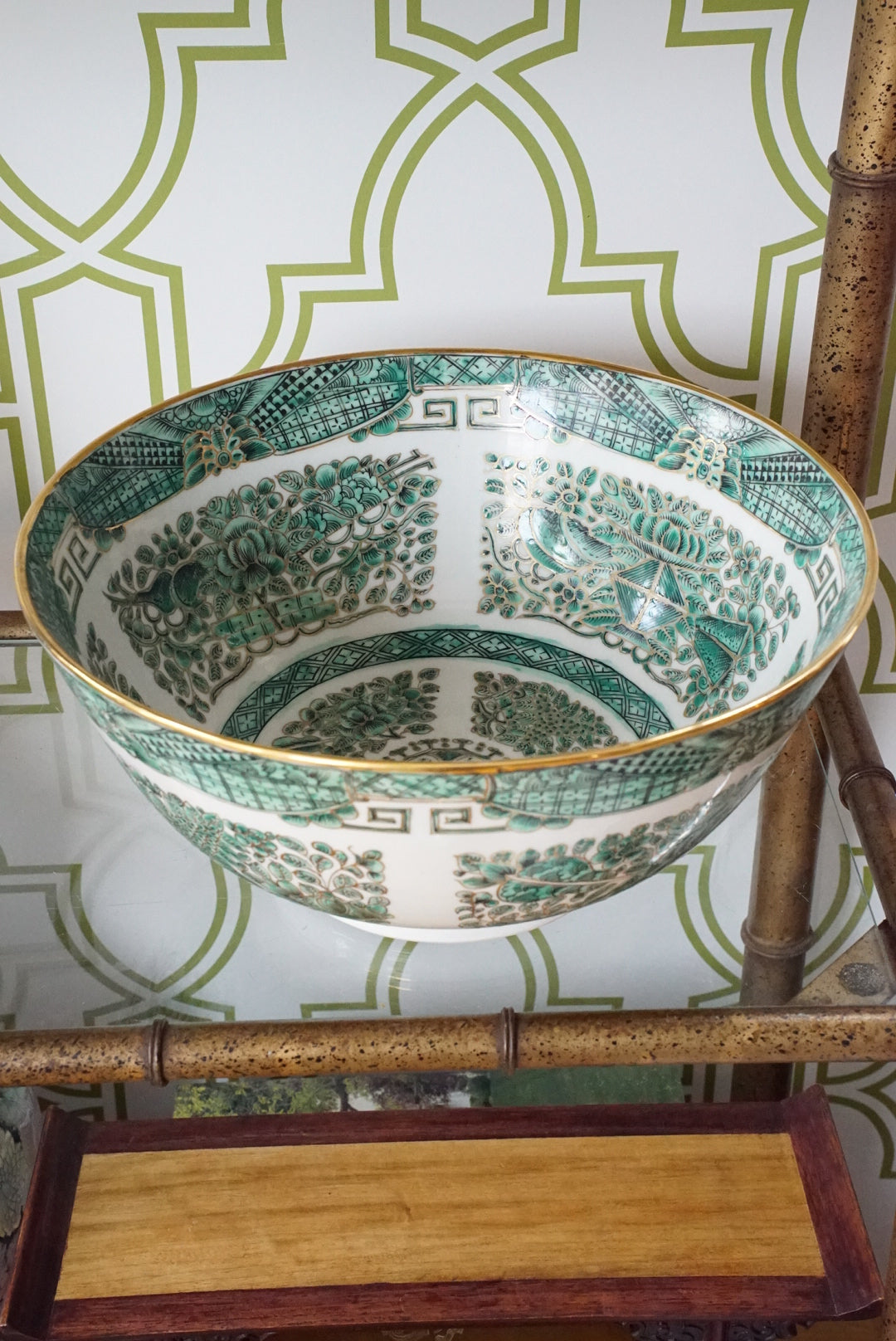 12” Large Green Fitzhugh Centerpiece Bowl