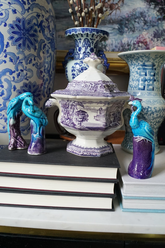 Vintage Turquoise Mud Bird Figurines