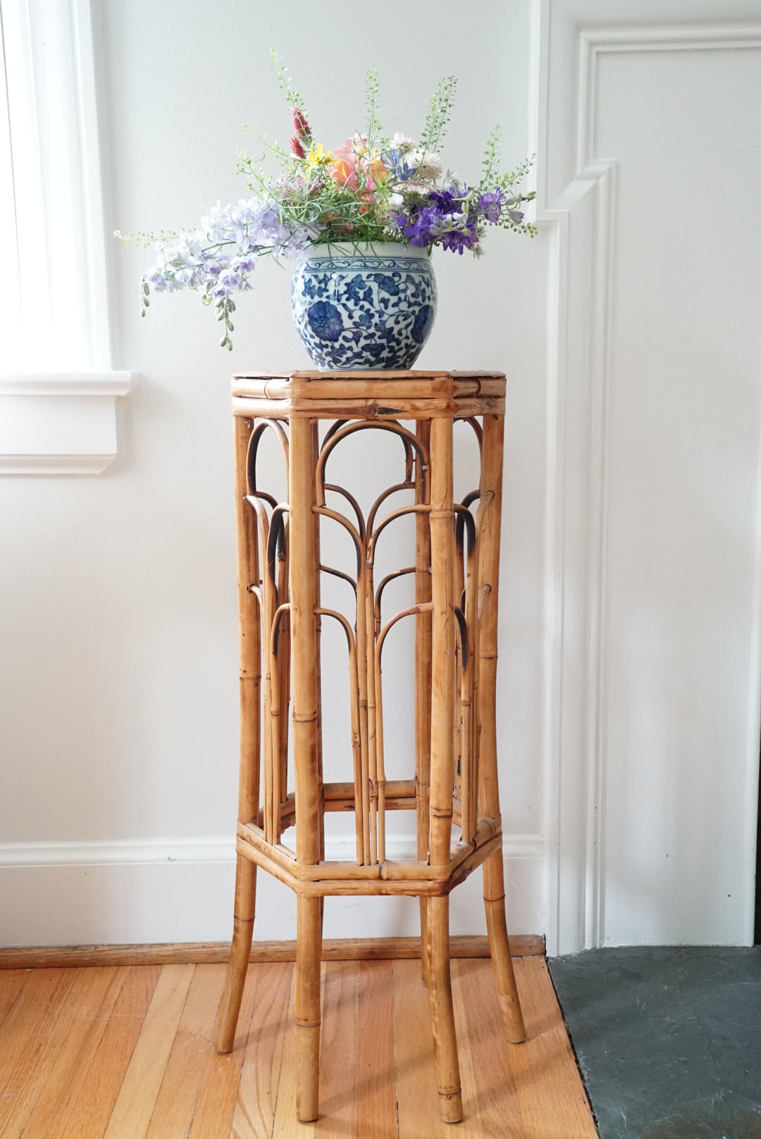 Large Tortoise Shell Burnt Bamboo Hexagonal Stand