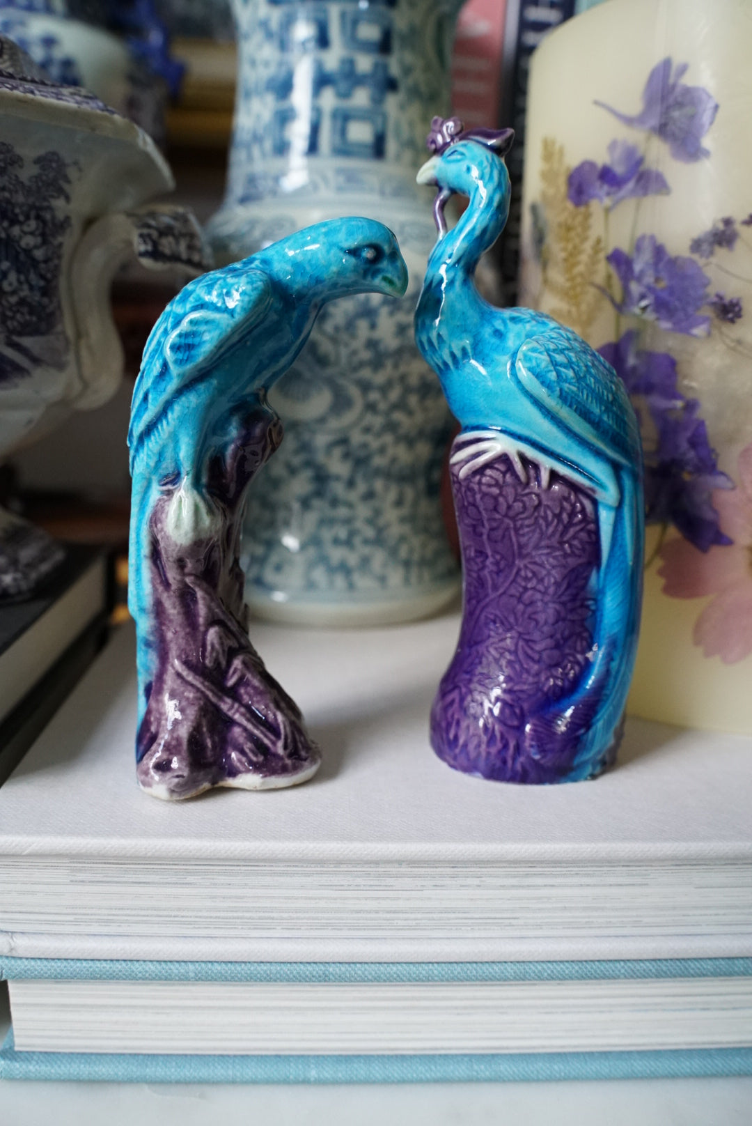 Vintage Turquoise Mud Bird Figurines