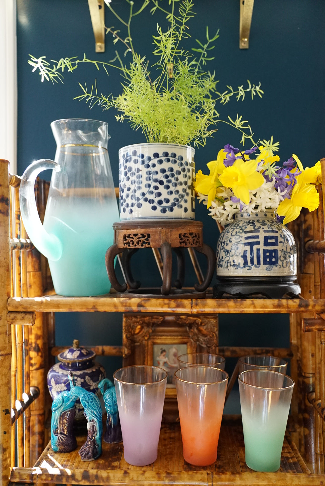 Set of 6 - Vintage Blendo Frosted Pitcher and Tumblers