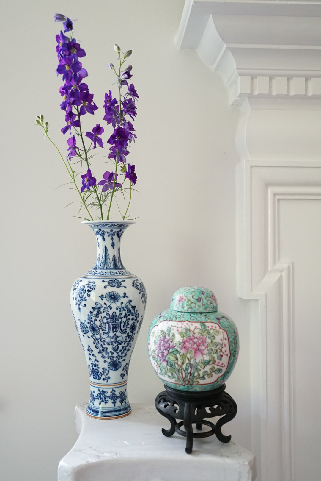 Vintage Blue and White Chinoiserie Vase