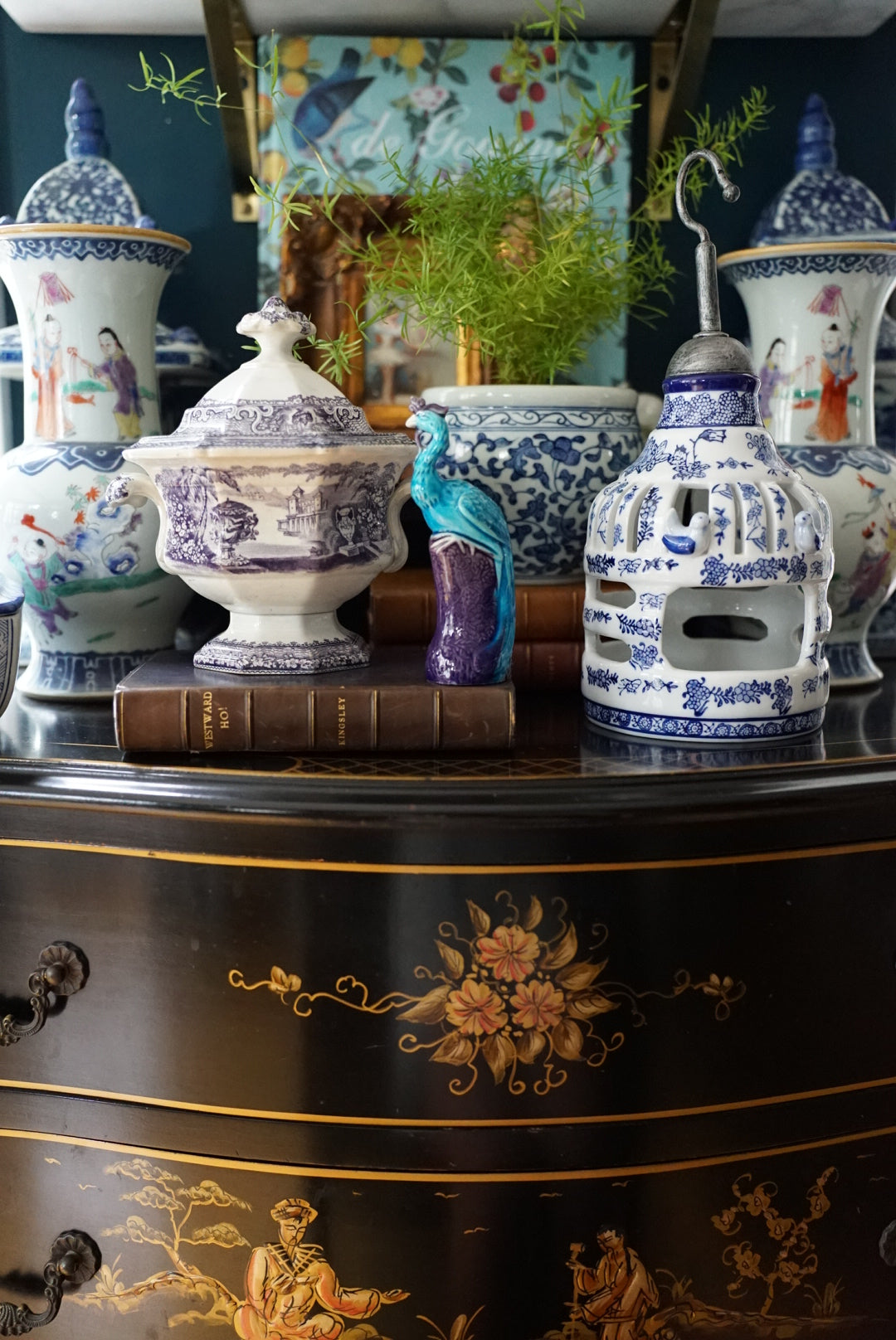 Vintage Chinoiserie Bird Cage/Bird Feeder