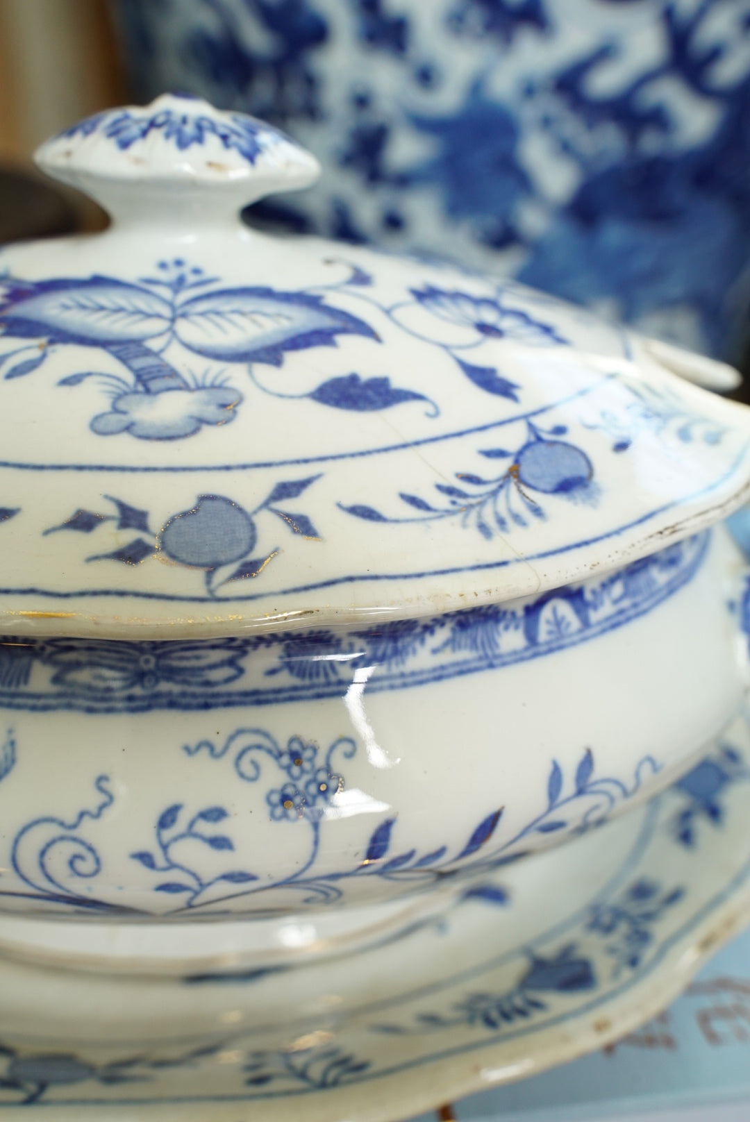 Antique Grimwades Carro Blue (Blue Onion)Tureen with Underplate