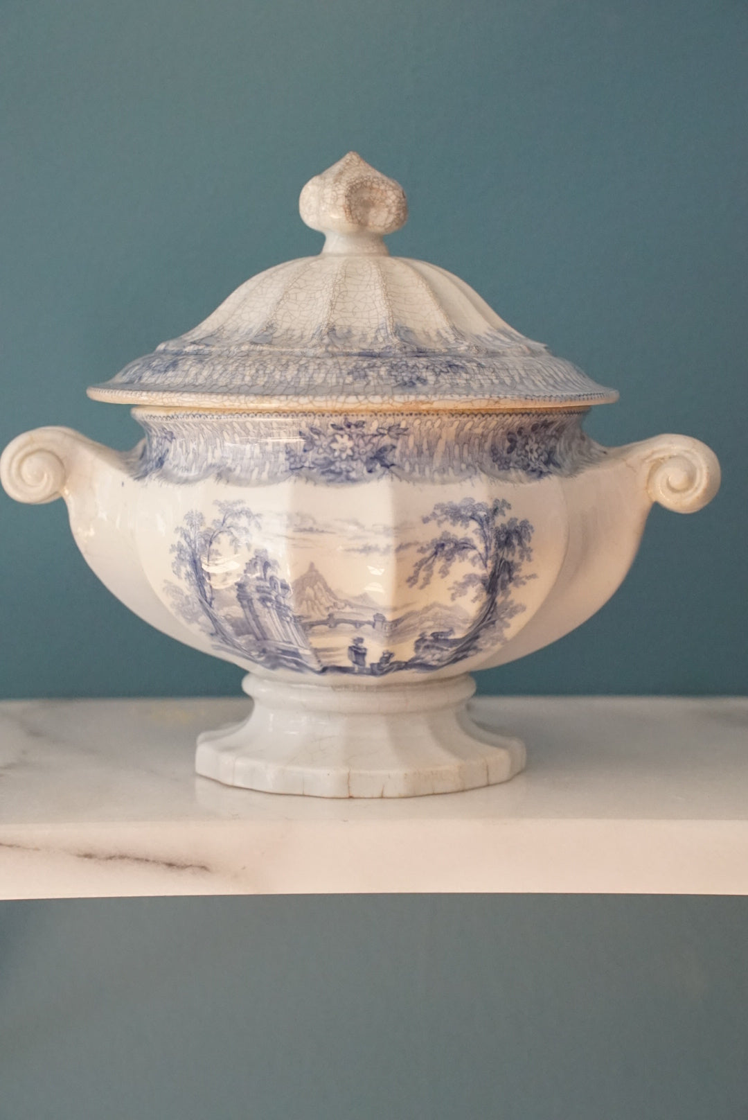 Antique Blue and White Transferware Tureen