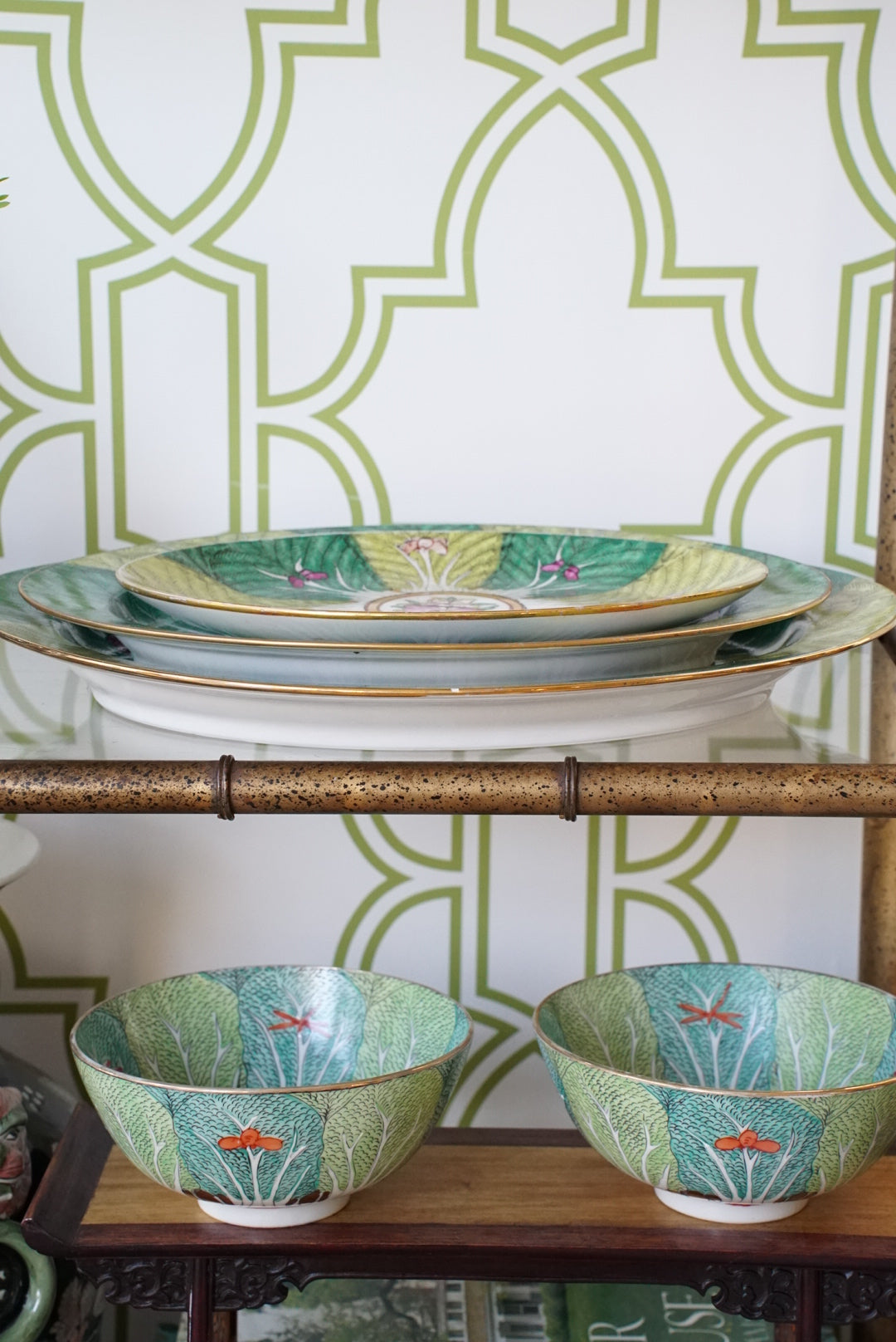 Vintage Famille Verte Bok Choy Oval Platter