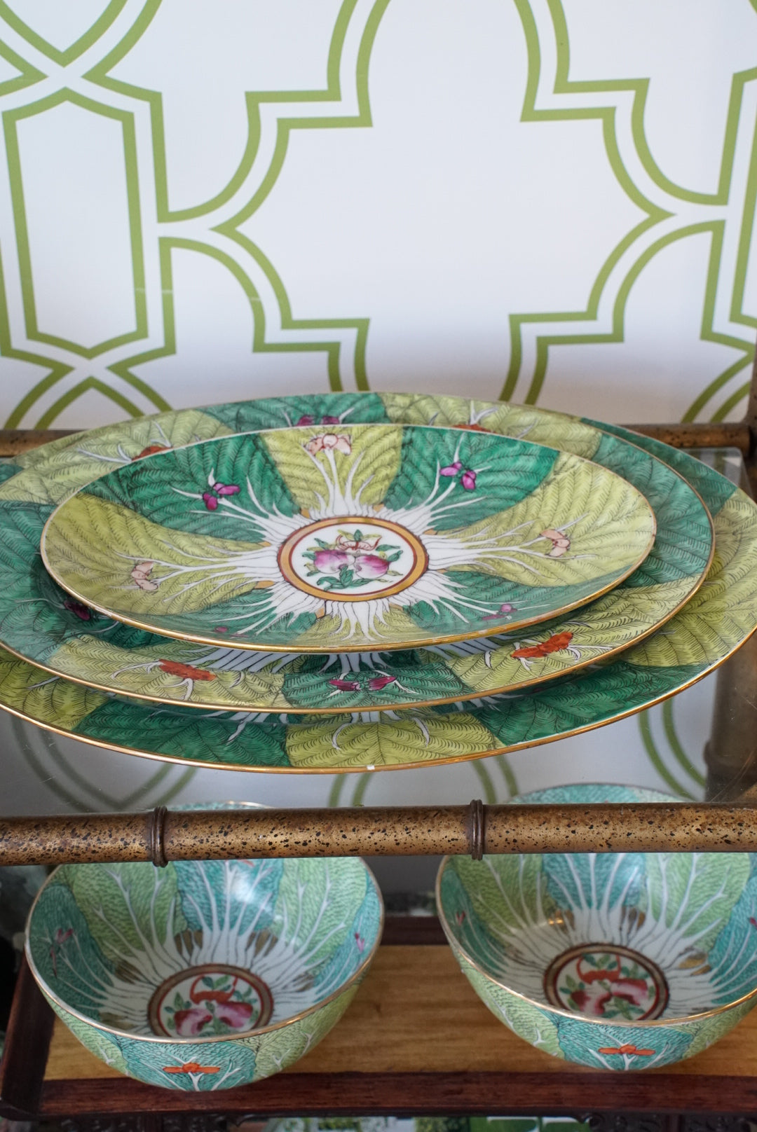 Vintage Famille Verte Bok Choy Oval Platter