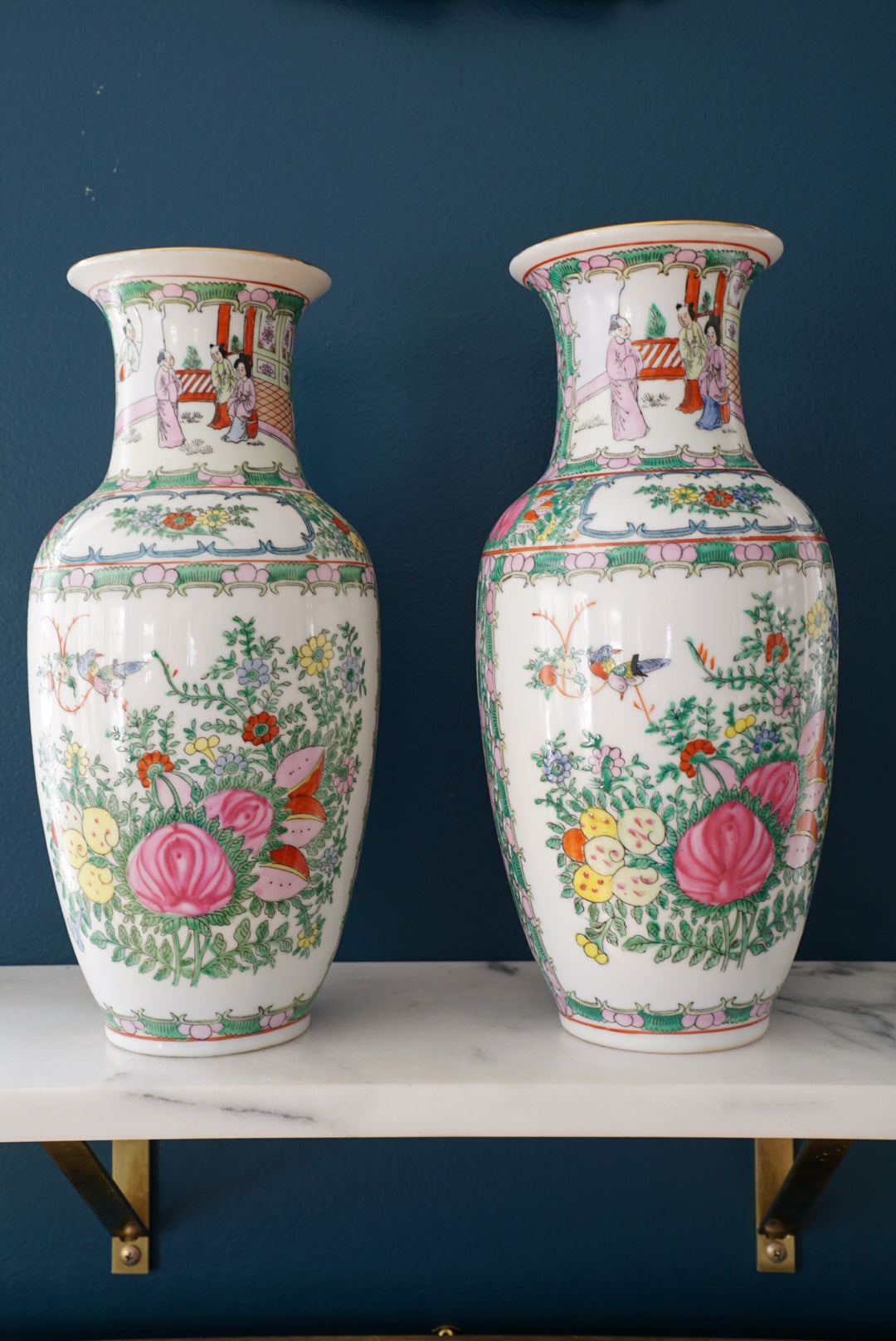 Pair of — Vintage Rose Medallion Vases