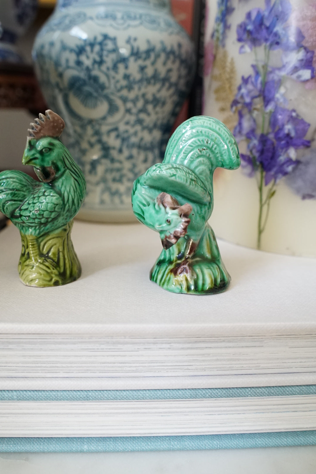 Pair of — Vintage Chinese Export Green Mud Chicken