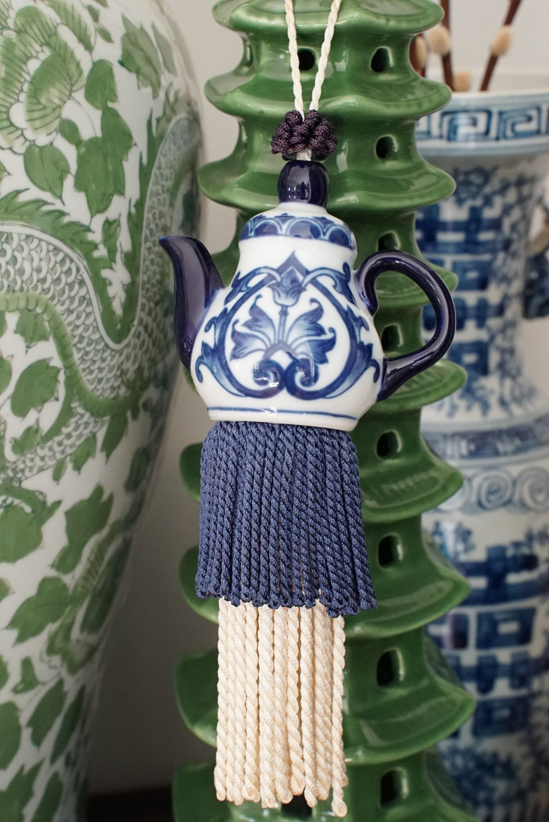 Vintage Blue and White Teapot Tassel