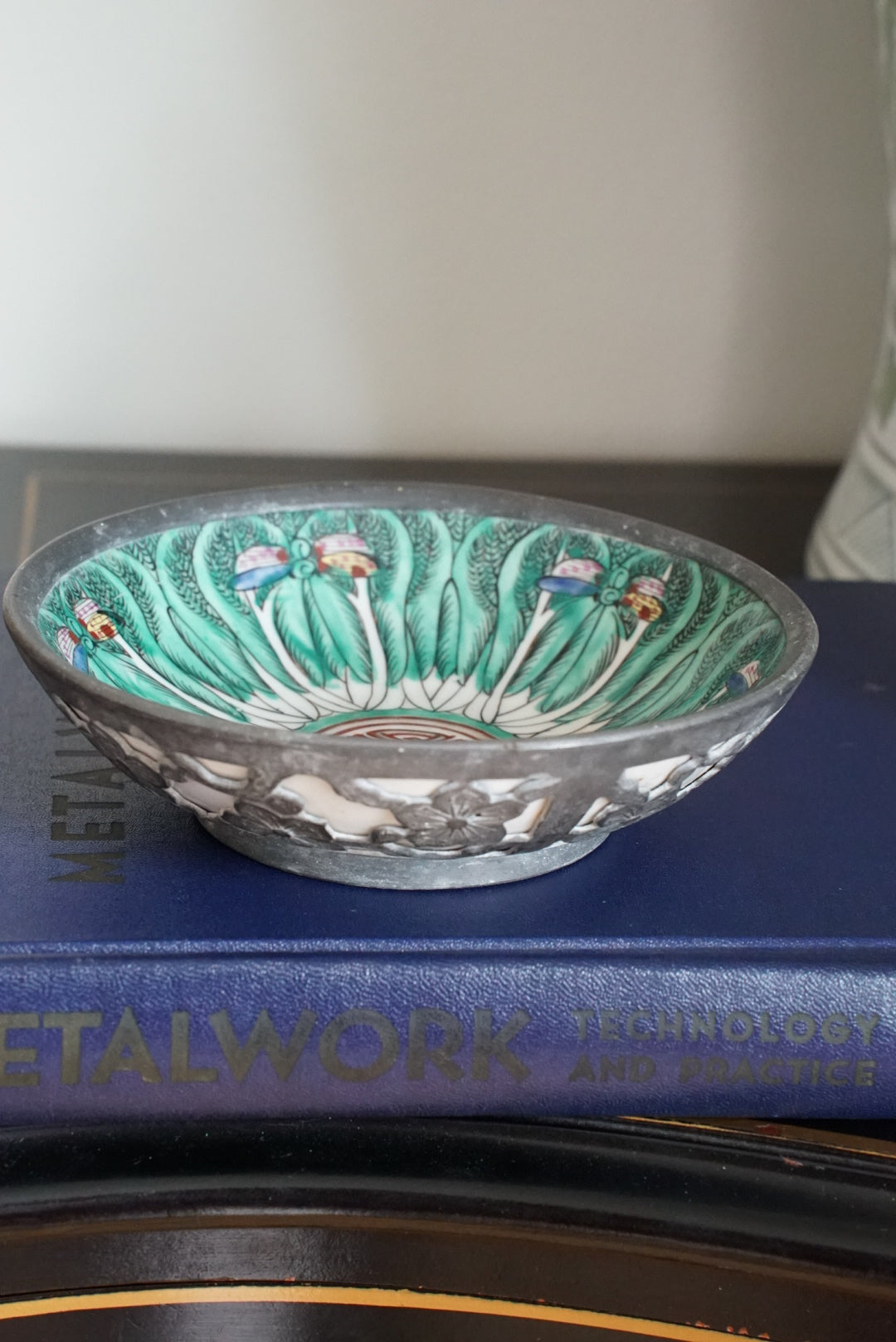 Vintage Famille Verte Bok Choy Plate with Cherry Blossom Encasing