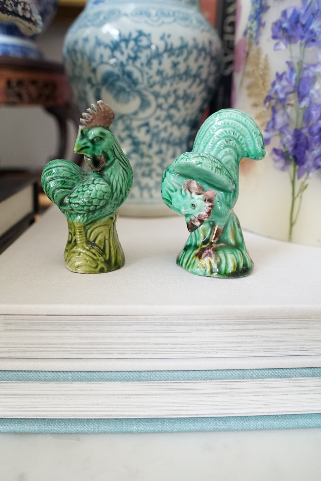 Pair of — Vintage Chinese Export Green Mud Chicken