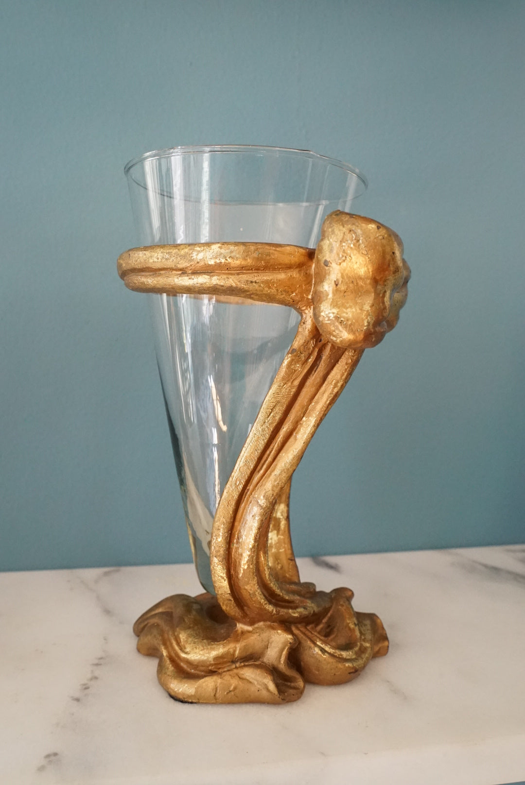 Vintage Glass Vase with Gold Bow (Please Read)