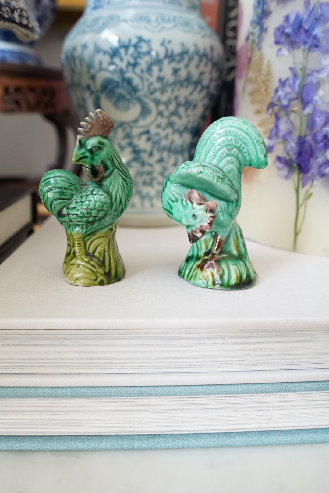 Pair of — Vintage Chinese Export Green Mud Chicken