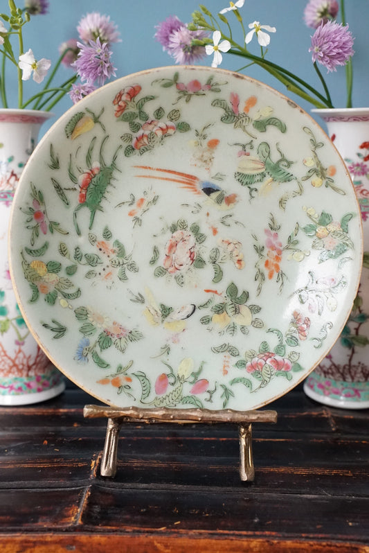 Antique Famille Rose Celadon Plate