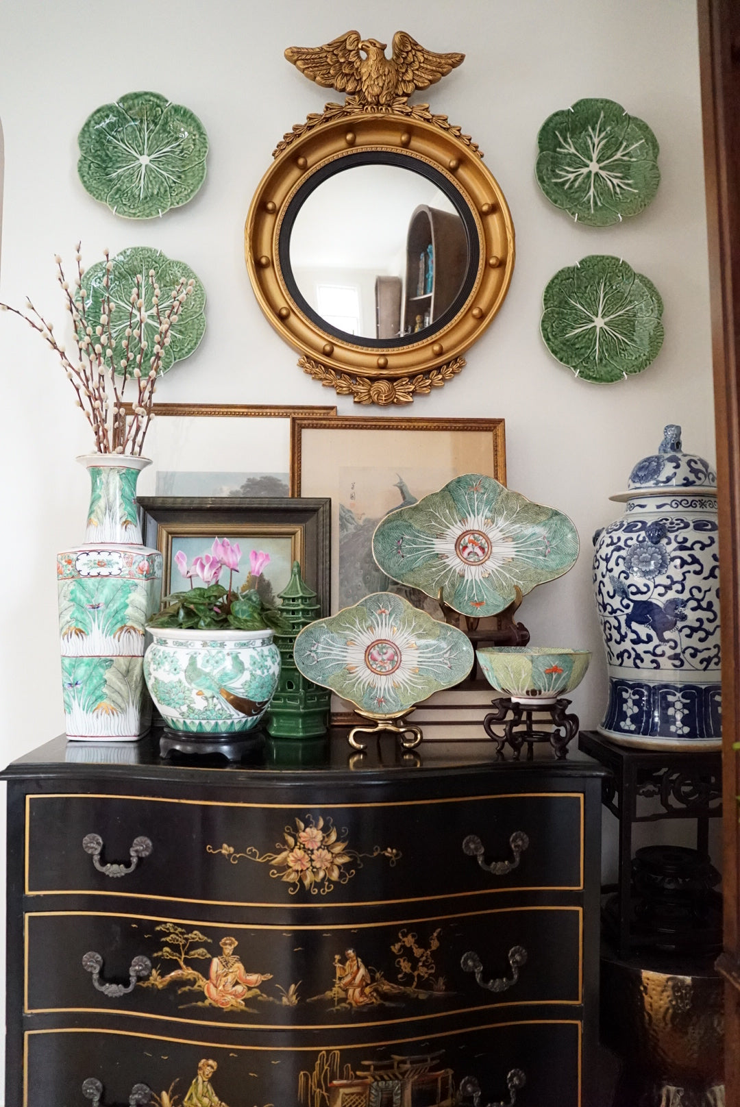 Vintage Famille Verte Bok Choy Quatrefoil Platter