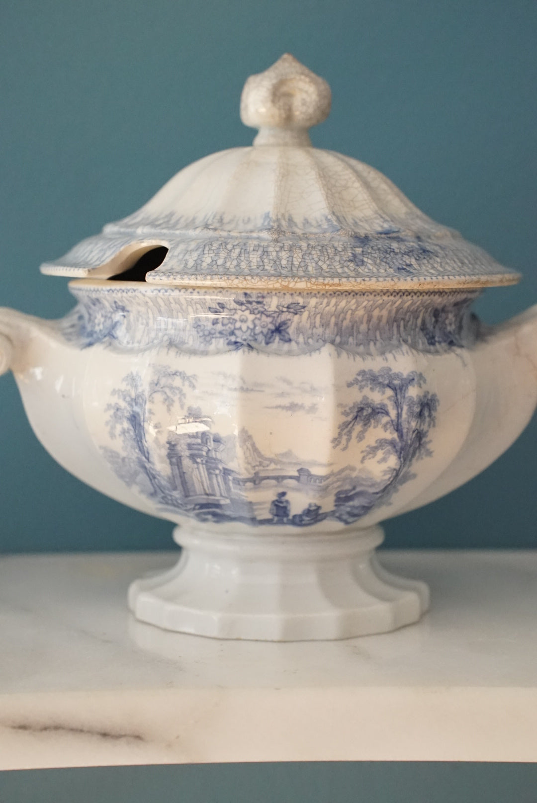 Antique Blue and White Transferware Tureen