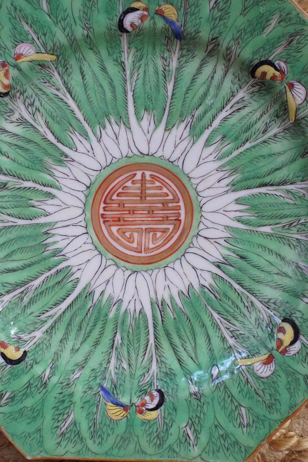 Antique Octagonal Famille Verte Bok Choy Plate