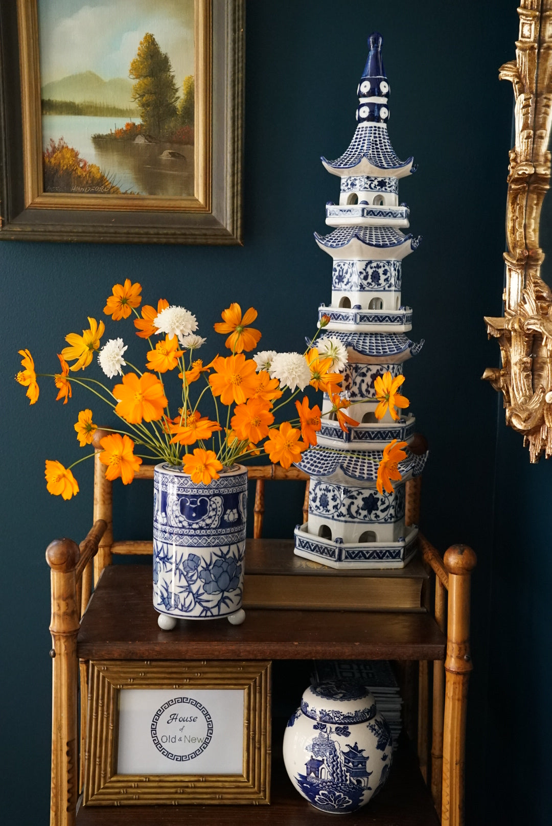 Blue and White Floral Arranger Set - 3 pc