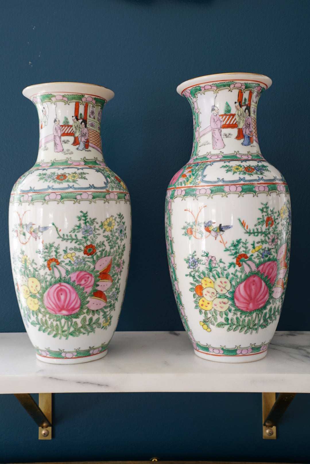 Pair of — Vintage Rose Medallion Vases