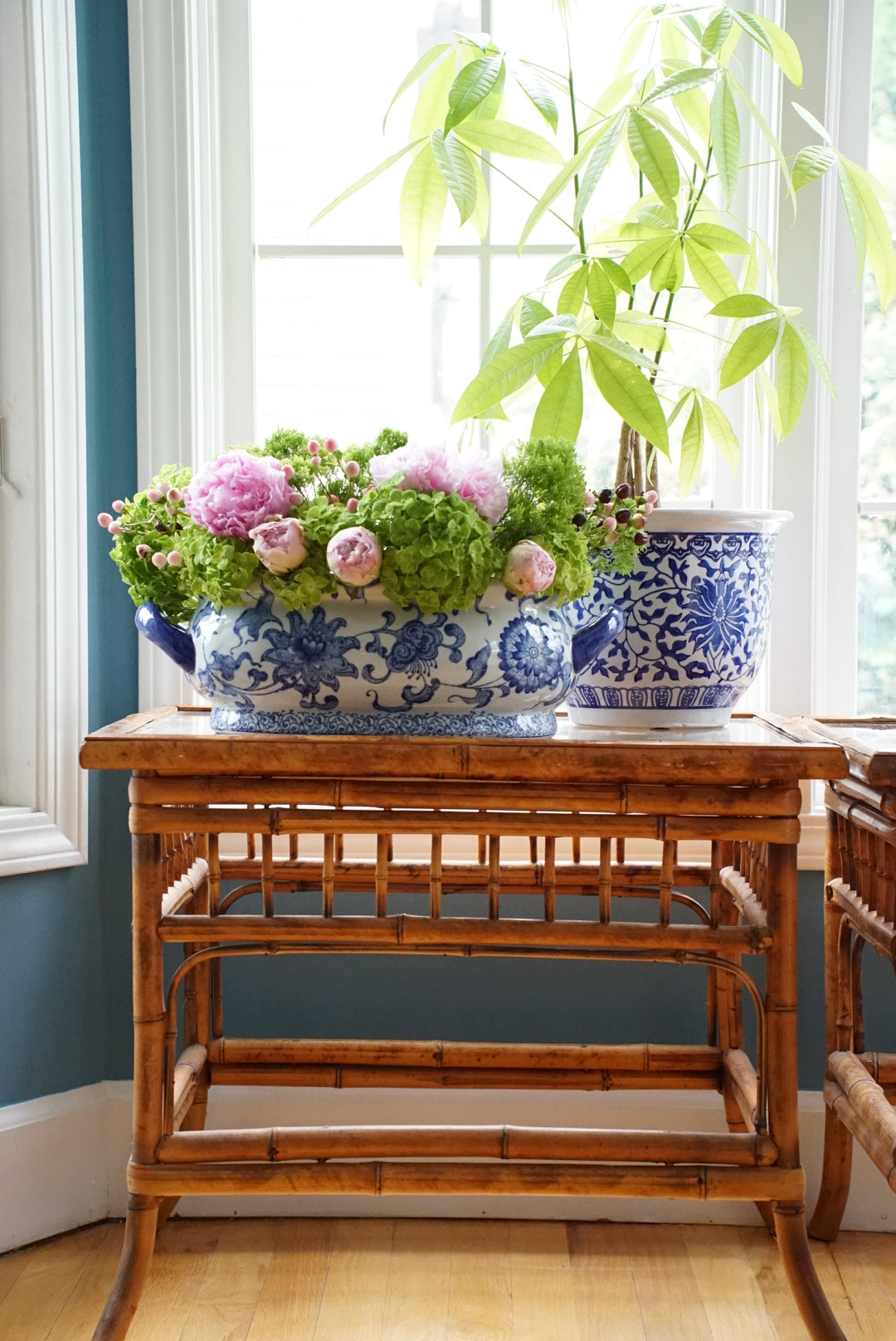 Vintage Tortoise Shell Burnt Bamboo Glass Side Table