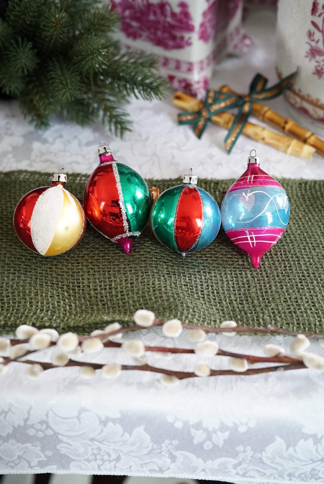 Set of 4 — Vintage Made in Poland Glass Ornaments