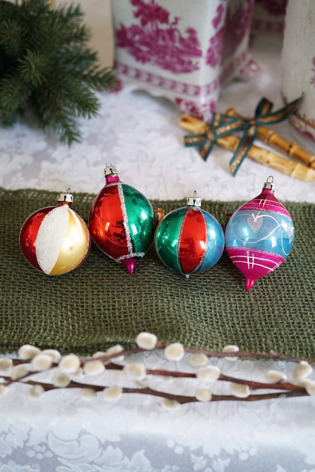 Set of 4 — Vintage Made in Poland Glass Ornaments