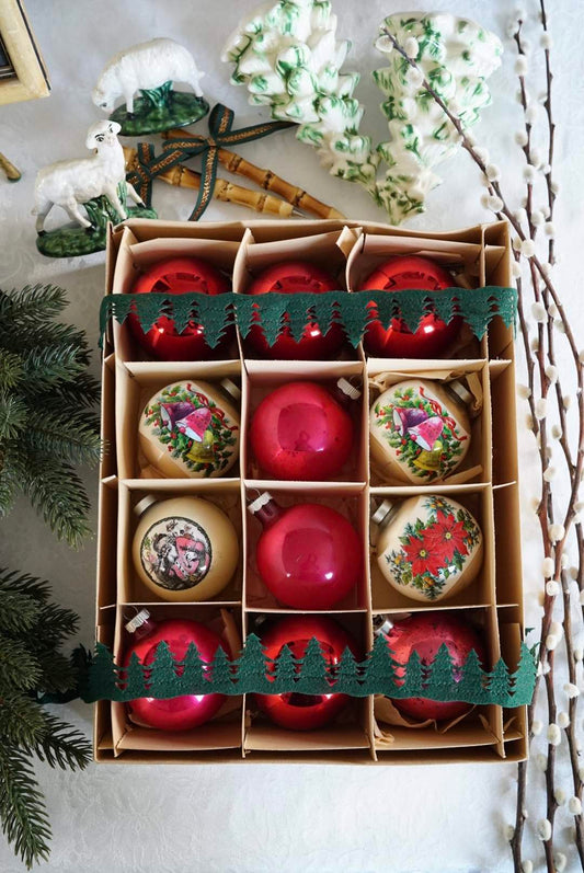 Set of 12 — Assortment of Vintage Glass Ornaments