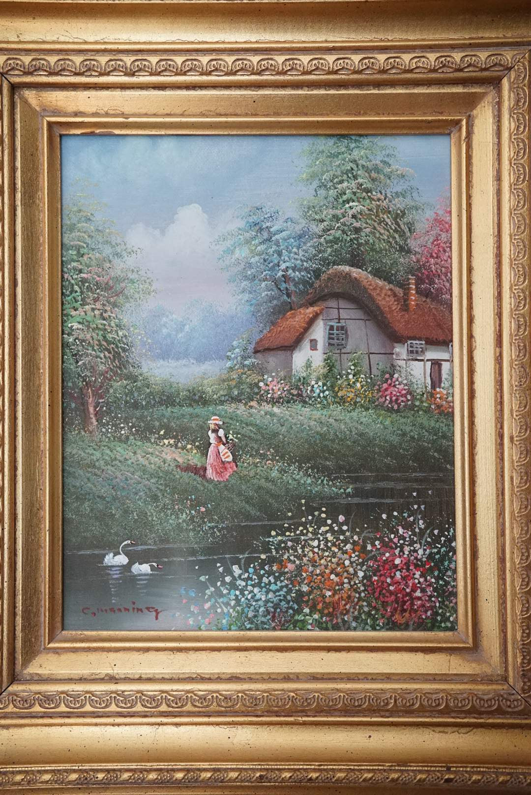 Vintage Oil on Canvas Board - The Flower Girl